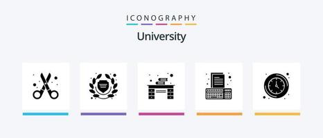 University Glyph 5 Icon Pack inklusive Zeit. online. Schreibtisch. Hausaufgaben. Abtretung. kreatives Symboldesign vektor