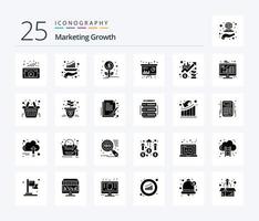 Marketingwachstum 25 solides Glyphen-Icon-Paket einschließlich Wachstum. Information. Prüfbericht. Verkauf. Diagramm vektor