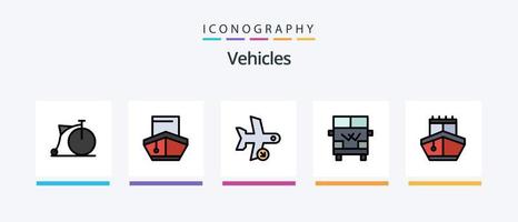 fordon linje fylld 5 ikon packa Inklusive flyg. fordon. landning. transport. spårvagn. kreativ ikoner design vektor