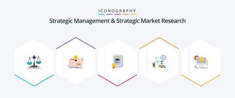 Strategisches Management und strategische Marktforschung 25 Flat Icon Pack inklusive Chemikalie. Prüfbericht. Geschichte. Datei. Absolvent vektor