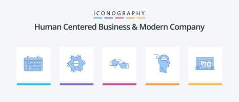 mänsklig centrerad företag och modern företag blå 5 ikon packa Inklusive ladda upp. uppdatering. logotyp. moln. ok. kreativ ikoner design vektor