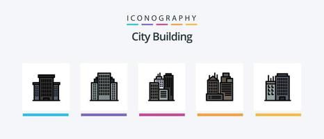 Stadtbaulinie gefüllt 5 Icon Pack inklusive Adresse. Arbeit. Gebäude. Platz. Gebäude. kreatives Symboldesign vektor