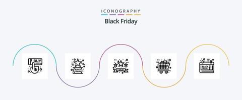 Black Friday Line 5 Icon Pack inklusive Shopping. Kaufen. Stern. schwarzer Freitag. Verkaufsetikett vektor