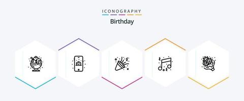 Geburtstag 25 Zeilen Icon Pack inklusive Geburtstag. Hinweis. Geburtstag. Musik. Geburtstag vektor