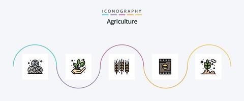 Landwirtschaftslinie gefülltes flaches 5-Icon-Pack einschließlich Getreide. Boden. Ernte. Pflanze, Anlage. Landwirtschaft vektor