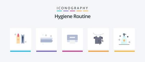 Hygieneroutine Flat 5 Icon Pack inklusive. sprühen. Reinigung. Reinigung. Trocknen. kreatives Symboldesign vektor