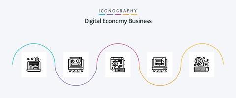 digital ekonomi företag linje 5 ikon packa Inklusive . ekonomi. tangentbord. bärbar dator. ekonomi vektor