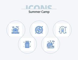 sommar läger blå ikon packa 5 ikon design. . . tält. resa. uppblåsbar båt vektor