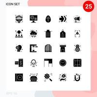 Mobile Schnittstelle solider Glyph-Satz von 25 Piktogrammen von rechten Pfeilen, die das Zeichen für bearbeitbare Vektordesign-Elemente für Ostern setzen vektor