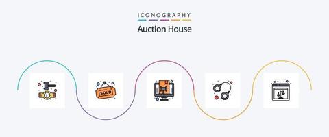 auktion linje fylld platt 5 ikon packa Inklusive webb. lag. bedöma. rättvisa. kriminell vektor