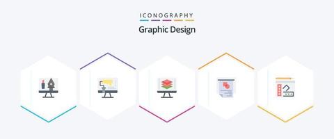 Grafikdesign 25 Flat Icon Pack inklusive Buch. Präsentation. Werkzeug. Layout. Bildschirm vektor