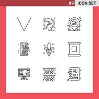 universelle Symbolsymbole Gruppe von 9 modernen Umrissen von Schwerteinkaufsstandort Zahlungsbanking editierbare Vektordesign-Elemente vektor