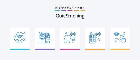 sluta rökning blå 5 ikon packa Inklusive rör. cigarett. tandläkare. blockera. ljuv. kreativ ikoner design vektor