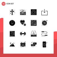 16 solides Glyphenkonzept für mobile Websites und Apps passen zum Importblock, geben Sie vom Leser editierbare Vektordesignelemente ein vektor