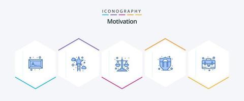 motivering 25 blå ikon packa Inklusive fall. väska. balans. skydda motivering. tillgång vektor