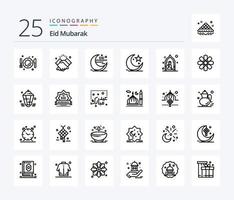 Eid Mubarak 25 Zeilen Icon Pack inklusive Stern. Halbmond. Muslim. Muslim. Mond vektor