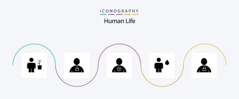 mänsklig glyf 5 ikon packa Inklusive mänsklig. läger. hänglås. kropp. användare vektor