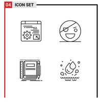 Stock Vector Icon Pack mit 4 Zeilen Zeichen und Symbolen für Web Book Economy Monster Notepad editierbare Vektordesign-Elemente