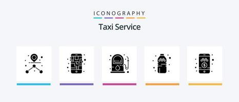 taxi service glyf 5 ikon packa Inklusive rida. betala kontanter. gas. uppkopplad cab bokning. dryck. kreativ ikoner design vektor