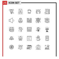 Stock Vector Icon Pack mit 25 Zeilenzeichen und Symbolen für Jotter Internet Kitchen Balance Helpdesk kalt editierbare Vektordesign-Elemente