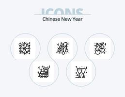 kinesisk ny år linje ikon packa 5 ikon design. kontanter. kinesiska. fira. Kina. lotus vektor