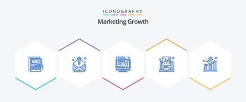 marknadsföring tillväxt 25 blå ikon packa Inklusive Rapportera. dokumentera. utskick. Diagram. prestanda vektor