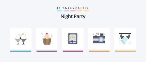 natt fest platt 5 ikon packa Inklusive disko. fest. fest. natt. kamera. kreativ ikoner design vektor