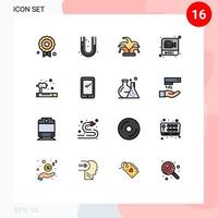 Gruppe von 16 flachen, farbgefüllten Linien Zeichen und Symbole für Rauchgaskronen-Videoaufzeichnung editierbare kreative Vektordesign-Elemente vektor