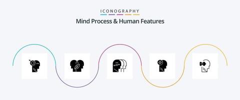 Mind Process und Human Features Glyph 5 Icon Pack inklusive Logik. Verstand. Persönlichkeit. Idee. Unternehmen vektor