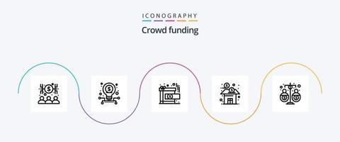 Crowdfunding Line 5 Icon Pack inklusive Budget. Fonds. Leistung. Finanzen. Bank vektor