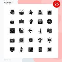 25 solides Glyphenpaket der Benutzeroberfläche mit modernen Zeichen und Symbolen von editierbaren Vektordesignelementen für Box-Shopping-Slice-Flake-Bag vektor
