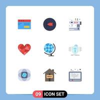 9 användare gränssnitt platt Färg packa av modern tecken och symboler av favorit kärlek spola tillbaka hjärta sömnad redigerbar vektor design element