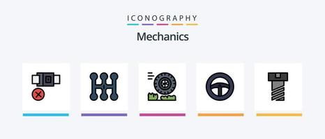 Mechaniklinie gefüllt 5 Icon Pack einschließlich . Spule. Kleber. Feder. Öl. kreatives Symboldesign vektor