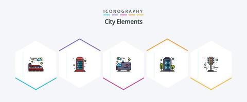 City Elements 25 gefülltes Symbolpaket mit Verkehr. Verkehr. Wagen. Signal. Haus vektor