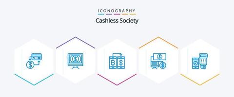 Cashless Society 25 Blue Icon Pack inklusive Finanzen. Bank. Geld. Transfer. Smartphone vektor