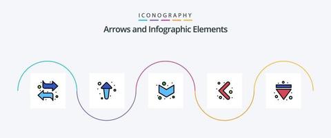 Pfeillinie gefülltes flaches 5-Icon-Pack einschließlich Daunen. auswerfen. Pfeil. Pfeil. links vektor