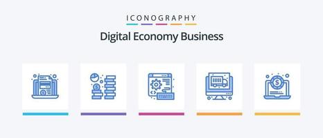 Digital Economy Business Blue 5 Icon Pack inklusive Laptop. Wirtschaft. sparen. LKW. Ausrüstung. kreatives Symboldesign vektor