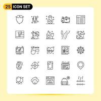 25 Benutzeroberflächen-Line-Pack mit modernen Zeichen und Symbolen von Portfolio-Fall-Hochzeitsgeschäft-Schädel-editierbaren Vektordesign-Elementen vektor