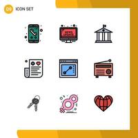 Filledline Flat Color Pack mit 9 universellen Symbolen für Finanzen, öffentliche Kreditkarten, Geld, bearbeitbare Vektordesign-Elemente vektor