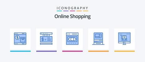 Online-Shopping Blue 5 Icon Pack inklusive Geld. Bank. Einkaufen. Geldautomat. Geld. kreatives Symboldesign vektor