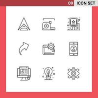 Stock Vector Icon Pack mit 9 Zeilen Zeichen und Symbolen für Bargeld rechts Lineal oben an Bord editierbare Vektordesign-Elemente