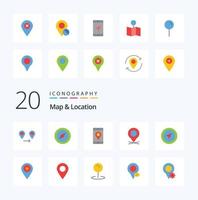 20 flaches Farb-Icon-Pack für Kartenstandorte wie Pin-Karten-Navigation für Kartenstandorte vektor