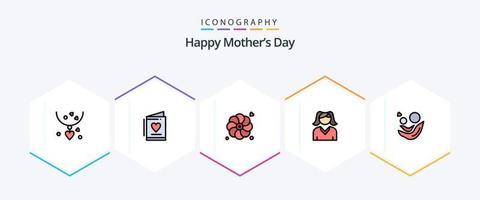 Happy Mothers Day 25 Filledline Icon Pack inklusive Tag. Baby. Blume. Mutter. Mutter vektor
