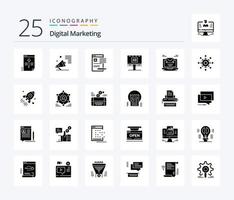 digitales Marketing 25 solides Glyphen-Icon-Pack inklusive Banner. Anzeige. Lautsprecher. Prüfbericht. Artikel vektor