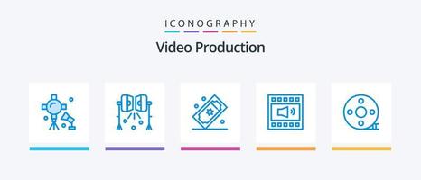 Videoproduktion Blue 5 Icon Pack inklusive Klöppel. Aktion Klöppel. Theaterkarten. Volumen. offenes Volumen. kreatives Symboldesign vektor