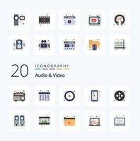 20 Audio- und Video-Flat-Color-Icon-Pack wie Sound-Reel-Player-Film-Reel-Video vektor