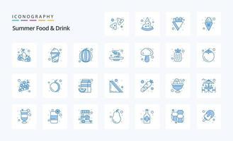 25 sommer essen trinken blau icon pack vektor