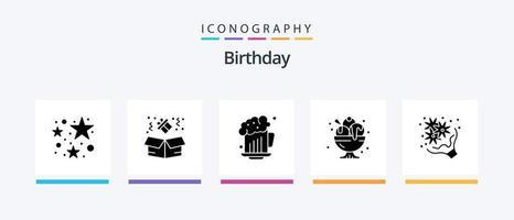 födelsedag glyf 5 ikon packa Inklusive gåva. födelsedag. födelsedag. ljuv. is grädde. kreativ ikoner design vektor