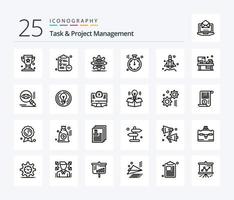 Aufgaben- und Projektmanagement 25-Zeilen-Icon-Pack einschließlich Norden. Kompass . Zeit. Server vektor