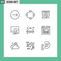 9 User Interface Outline Pack mit modernen Zeichen und Symbolen von Geschirr Küche Winternahrung imac editierbare Vektordesign-Elemente vektor